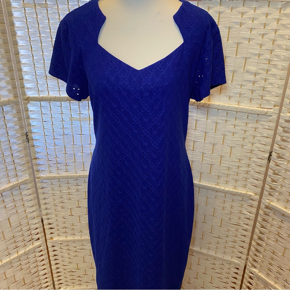 connected apparel Royal Blue Eyelet Midi Dress